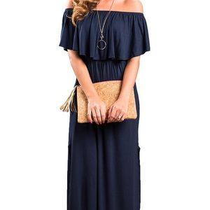 Navy Off The Shoulder Maxi Dress